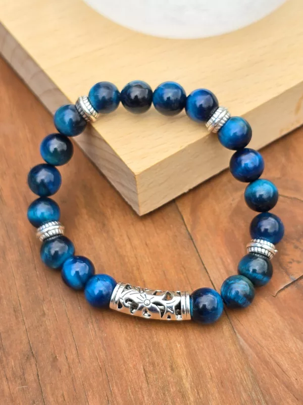 Men's blue glass bead bracelet